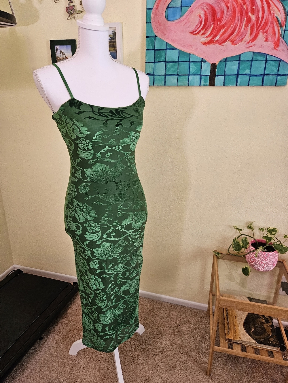 Endless Rose Green Floral Jacquard Dress Sz XS